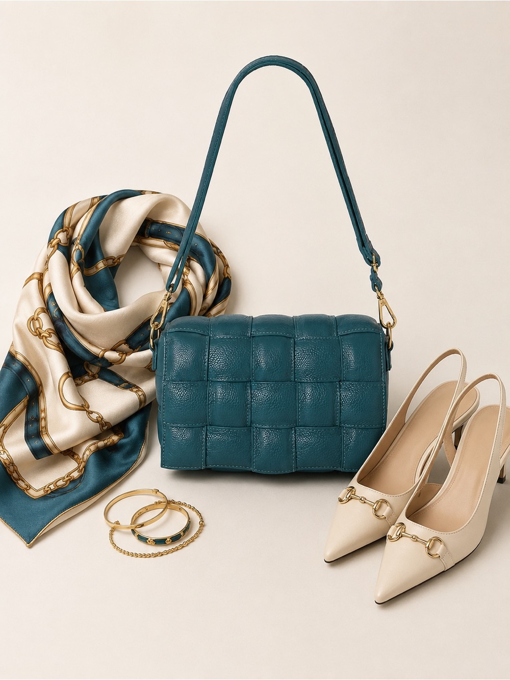 Chiara Ferretti Genuine Italian Leather Woven Bag – Teal – Made in Italy 🇮🇹